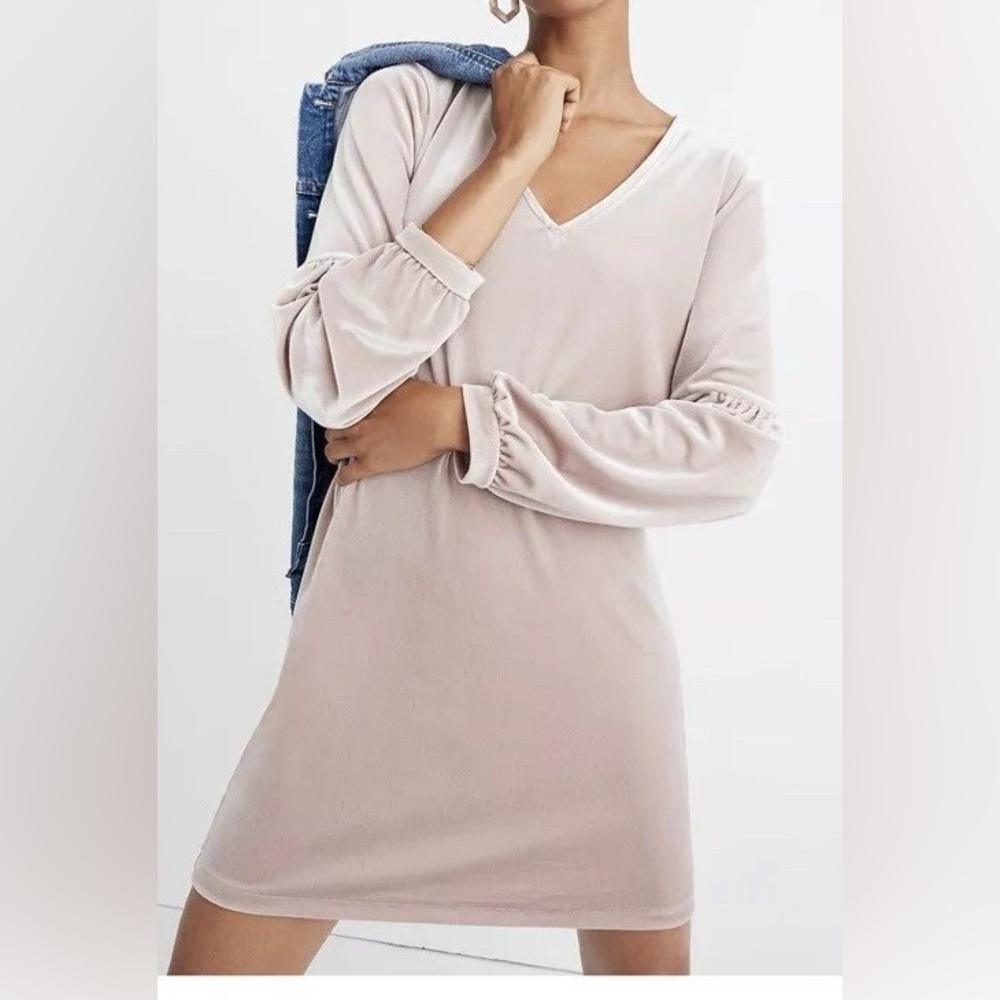 NWOT MADEWELL Velvelt Baloon Long Sleeve Blush Dress